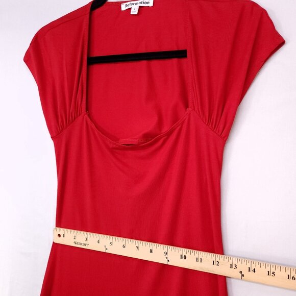 Reformation Harlyn Knit Dress Size Small Midi Leg Slit Cap Sleeve Red Open Back - Picture 5 of 13